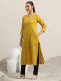 Libas Women'S Cotton Ethnic Motifs Straight Kurta (98017O Yellow Yellow L