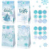 Konsait Winter Gift Bags, Pack of 12 Christmas Winter Treat Bags, with Matching Stickers, Castle Snowflake Gift Bags, Winter Can