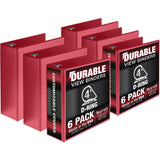 Samsill Durable 4 Inch Binder, Made in The USA, Locking D Ring Binder, Customizable Clear View Cover, Red, 6-Pack, Holds 775 Pag
