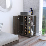 Tuhome Bar Cart, Two External Shelves, Four Casters, Six Built-In Wine Rack, Single Door Cabinet -Espresso
