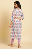 W Ecru Paisley Printed Cotton Straight-Long Kurta For Women Ecru 3Xl