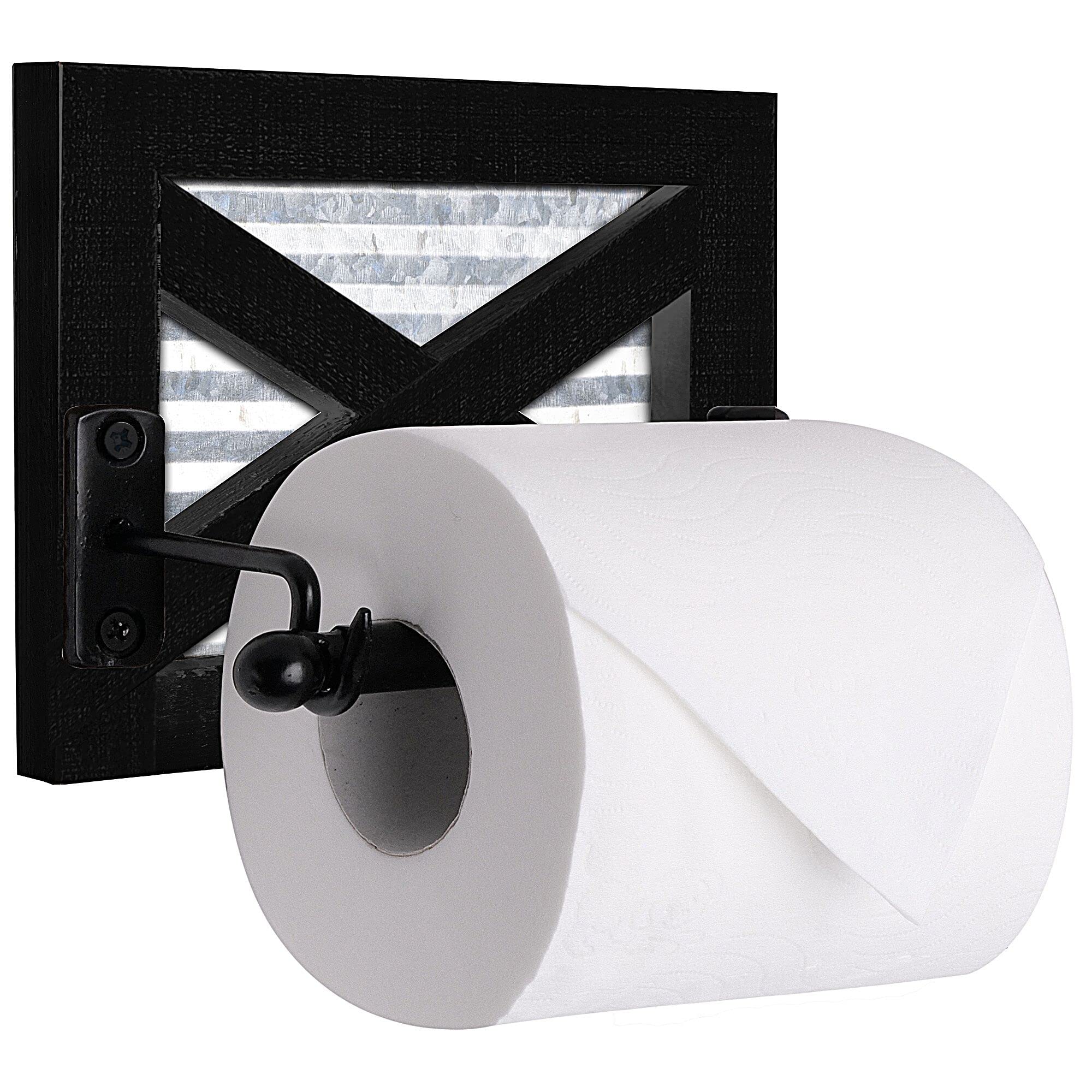 Autumn Alley Black Farmhouse Toilet Paper Holder - Farmhouse Bathroom Decorative Accessories country - Black Wood, corrugated ga