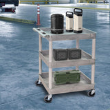 Luxor/H.Wilson Three Shelf Rolling Industrial Utility Tub Cart With Handle, Gray, 24 In W X 18 In D X 39.25 In H