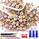 60g Light Coffee AB Flatback Half Round Pearls Mixed Size 3-10mm Resin Craft Beads for Nail Art, Face Gems, DIY Jewelry Making