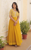 Wedani Georgette Anarkali Gown With Embroidered Top For Women (In Alpha M Regular Yellow),YELLOW,M,Georgette,anarkali,
