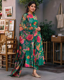 Gosriki Women'S Silk Blend Printed Anarkali Kurta With Pant & Dupatta (Tanujashri Green-Vks02-Gs_Xl_Green_X-Large),Green,,B0F8ZWYBT3