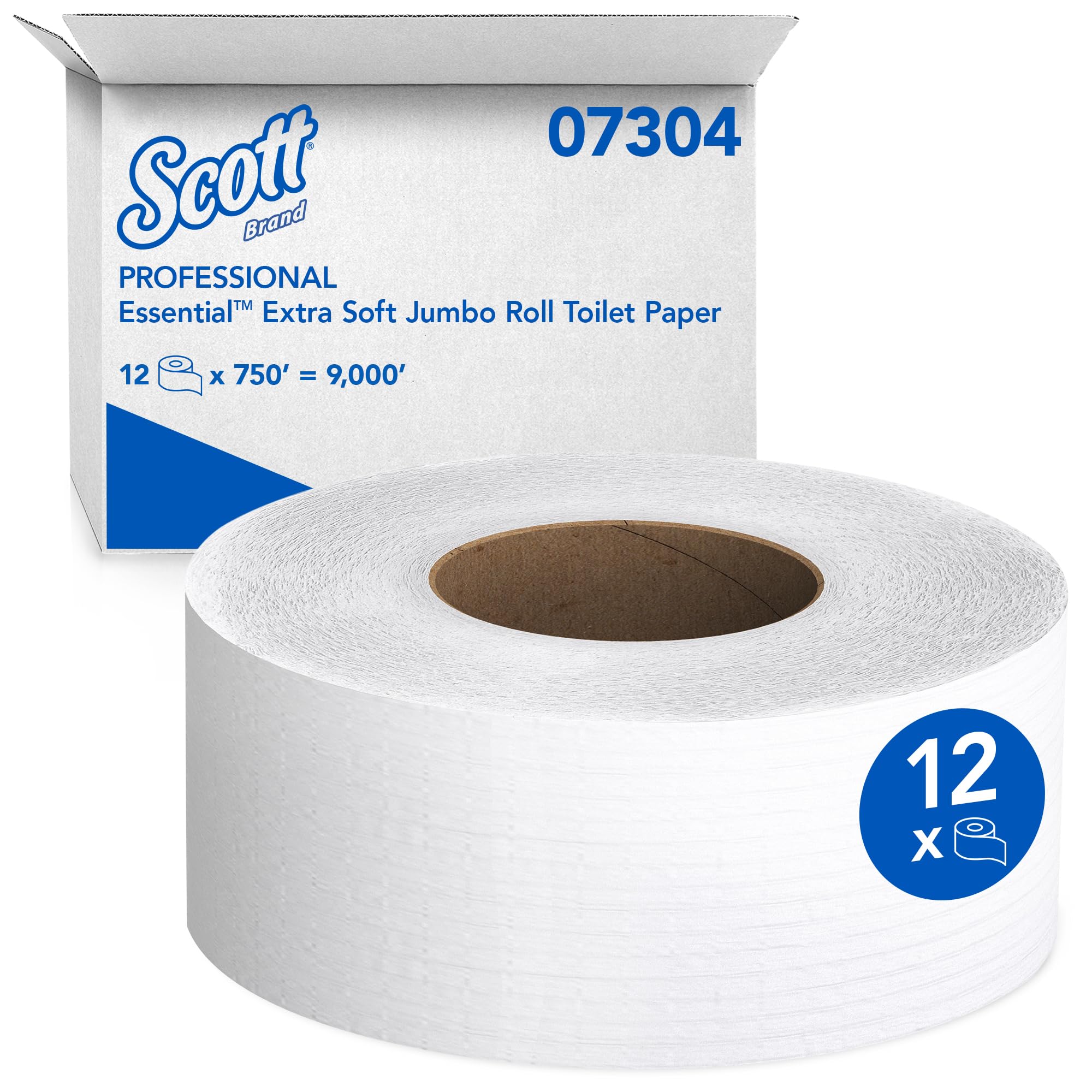 Scott Professional Essential Extra Soft Jumbo Roll Bulk Toilet Paper (07304), 2-Ply, White (12 Rolls at 750' Each, 9,000'/Case)