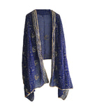 India Scarves Handcrafted Georgette Dupatta With Traditional Paisley Grid With Ornate Border Detailing (Royal Blue)