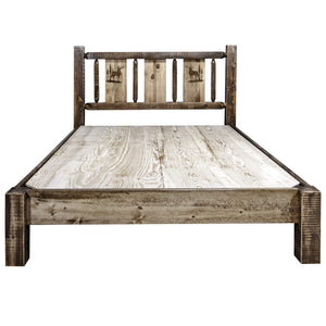 Montana Woodworks Homestead Collection Queen Platform Bed With Laser Engraved Elk Design, Stain & Clear Lacquer Finish