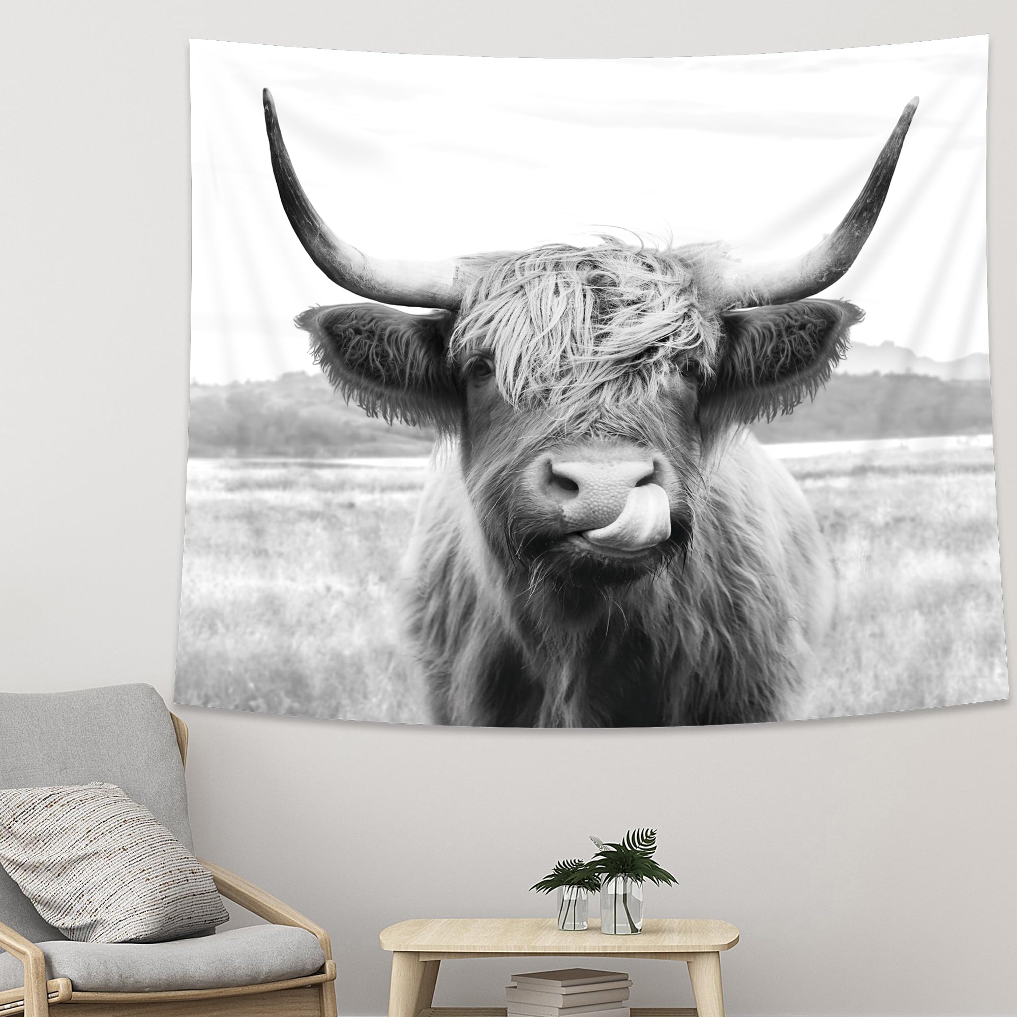 AMBZEK Highland Cow Tapestry, 51Hx59W Inch, Funny Western Decor, Wall Art for Bedroom, Dorm, Living Room