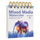 Qlmhudaim Mixed Media Sketchbook 4 x4| 30 Sheets 140lb/300g,Spiral Bound with Tear Line| ArtistGrade for Water Color Paper