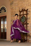 Gosriki Women'S Rayon Blend Anarkali Solid Kurta With Pant & Dupatta (Kasbah Purple-Gs_M_Purple_Medium),Purple,,B0DFCHL3LT