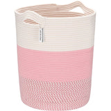 Sea Team Large Size Cotton Rope Woven Storage Basket with Handles, Laundry Hamper, Fabric Bucket, Drum, Clothes Toys Organizer f