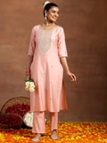 Libas Women'S Silk Blend Embroidered Kurta Set (Gs951_Peach Peach S