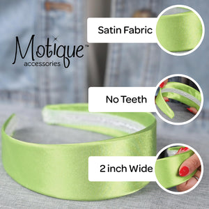 Motique Accessories Black 2 Inch Wide Satin Hard Headband with No Teeth Head band for Women and Girls