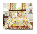 All American Collection New 6Pc Flower Printed Reversible Bedspread Set With Dust Ruffle (Cal King Size, Orange/Yellow)