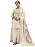 Libas Womens Woven Design Silk Blend Straight Kurta With Palazzos And Dupatta