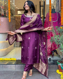 Gosriki Women'S Cotton Blend Straight Embroidered Kurta With Pant & Dupatta (Beyond Purple-Gs_S_Purple_Small),Purple,,B0CQ2Q2SVJ