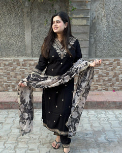 Gosriki Women'S Rayon Blend Straight Embroidered Kurta With Pant & Dupatta (Meena Black-Gs_S_Black_Small),Black,,B0D73RTDGG