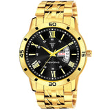 Timeworks Stainless Steel Designer Golden Round Shape Day & Date Black Dial Men'S & Boy'S Analog Watch 415Yym02