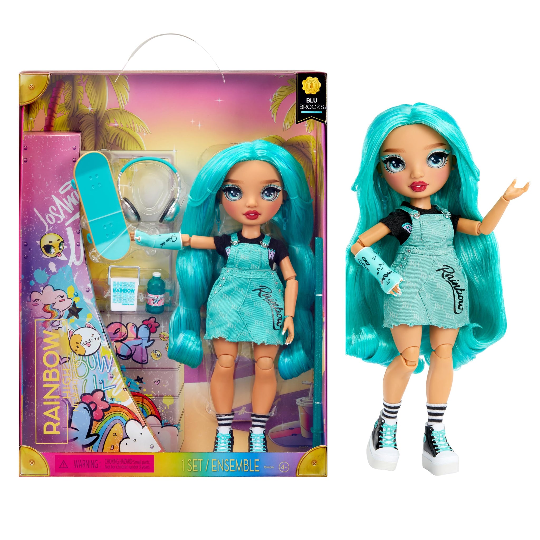 Rainbow High Blu - Blue Fashion Doll in Fashionable Outfit, Wearing a Cast & 10+ Colorful Play Accessories. Gift for Kids 4-12 Y