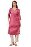 W for Woman Fuchsia Pink Floral Printed V-Neck Rayon Kurta (Size: 3XL)-24AUW12215-124814