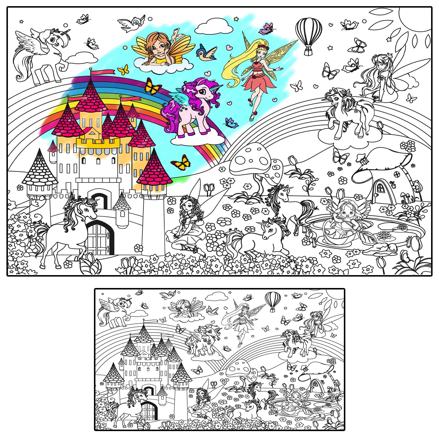 ALEX Art Giant Coloring Poster Unicorn and Fairy - Wall Coloring Posters for Kids - Large Coloring Poster to Color - Jumbo Color