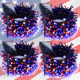 4th of July Decorations Outdoor, 4pk Red White and Blue Solar String Lights, 400LED 132FT LED Patriotic Light Waterproof, Solar 