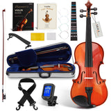 AKLOT Handcrafted Full Size Violin: Solid Wood Glossy Fiddle, Acoustic Beginner 4/4 Violin Kit with Hard Case, Lesson Book, Bow,