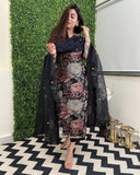 Gosriki Women'S Cotton Blend Straight Printed Kurta With Pant & Dupatta (Poona Black-Gs_Xl_Black_X-Large),Black,,B0CZHZN2JJ