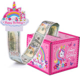 Meiidoshine Birthday Money Box for Cash Gift Pull, Pink Surprise Money Gift Boxes for Girls, Money Roll Box with 100Pcs Transpar