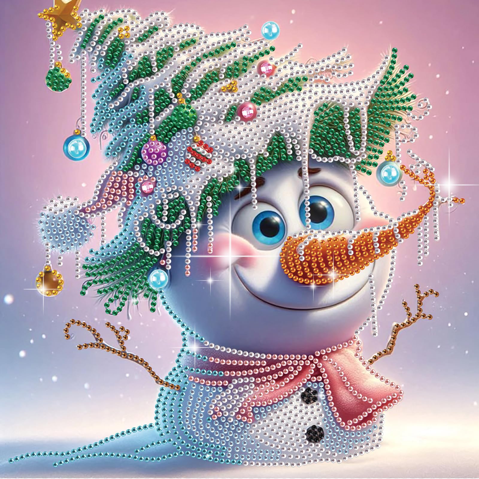antor Christmas Diamond Painting Kit, 5D Special Shape Diamond Art for Adults, Snowman with Pine Branch Hat DIY Crystal Rhinesto