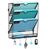 JMHUD Wall File Organizer - Hanging File Organizer with 5 Hooks, Mail Holder Wall Mounted for Papers, Folders, Magazines, Bills,