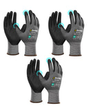 DULFINE Safety Work Gloves MicroFoam Nitrile Coated-3 Pairs Pack,Seamless Knit Nylon Glove with Black Micro-Foam Nitrile Grip,Id