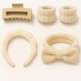 5 Pc Spa Set, Facial Spa Headbands and Wristband Set for Makeup, Skincare, Face Washing 2 Headbands, 2 Wrist Bands and 1 Hair Cl