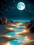 igoodom Moonlight Beach Diamond Art Kit for Adults, Seaside Moon Diamond Painting for Beginners DIY 5d Full Drill Round Diamond 