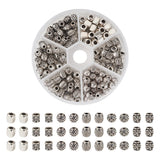 Craftdady 180Pcs 6 Styles Antique Silver Metal Spacer Beads Tibetan Vintage Barrel Column Tube Round Cuboid Rondelle Loose Pony 