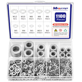 1100 Pcs Flat Washers Assortment Kit - 304 Stainless Steel, 9 Metric Sizes (M2-M12), Metal Washers for Screws and Bolts - Ideal 
