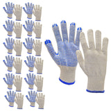 JORESTECH PVCDotted String Knit Gloves, Natural White, 12 Pairs (Size Medium)