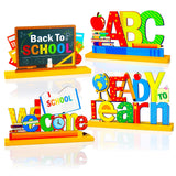 4 Pieces Back to School Party Decorations Wooden First of School Centerpieces Ready to Learn Table Toppers for School Classroom 