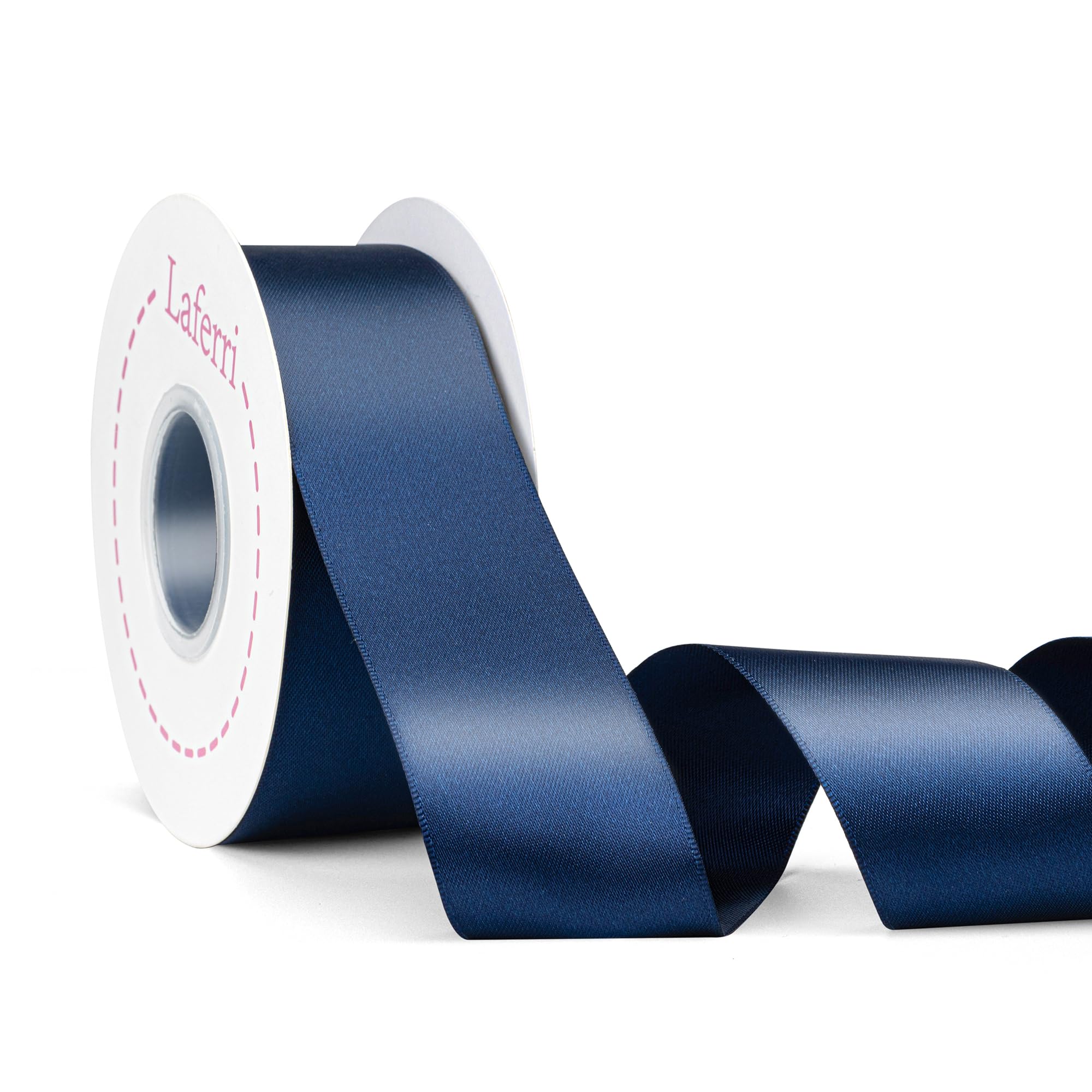 Laferri Navy Satin Ribbon Double Faced,1-1/2 X 25 Yards,Fabric Ribbon Use for Gift Wrapping DIY Craft Floral Bouquets Wedding Pa