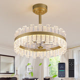 CROSSIO 20'' Gold Caged Ceiling Fan with Light, Modern Water Ripple Acrylic LED Chandelier Ceiling Fan with Lights and Remote Co