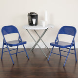 EMMA + OLIVER 2 Pack Cobalt Blue Triple Braced & Double Hinged Metal Folding Chair