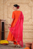 Gosriki Women'S Rayon Viscose Anarkali Leheriya Embroidered Kurta With Pant & Dupatta (Ustaad Orange-Gs_S_Orange_Small),Orange,,B0DX271N9S