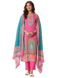 Libas Womens Printed Cotton Straight Kurta With Trousers And Dupatta