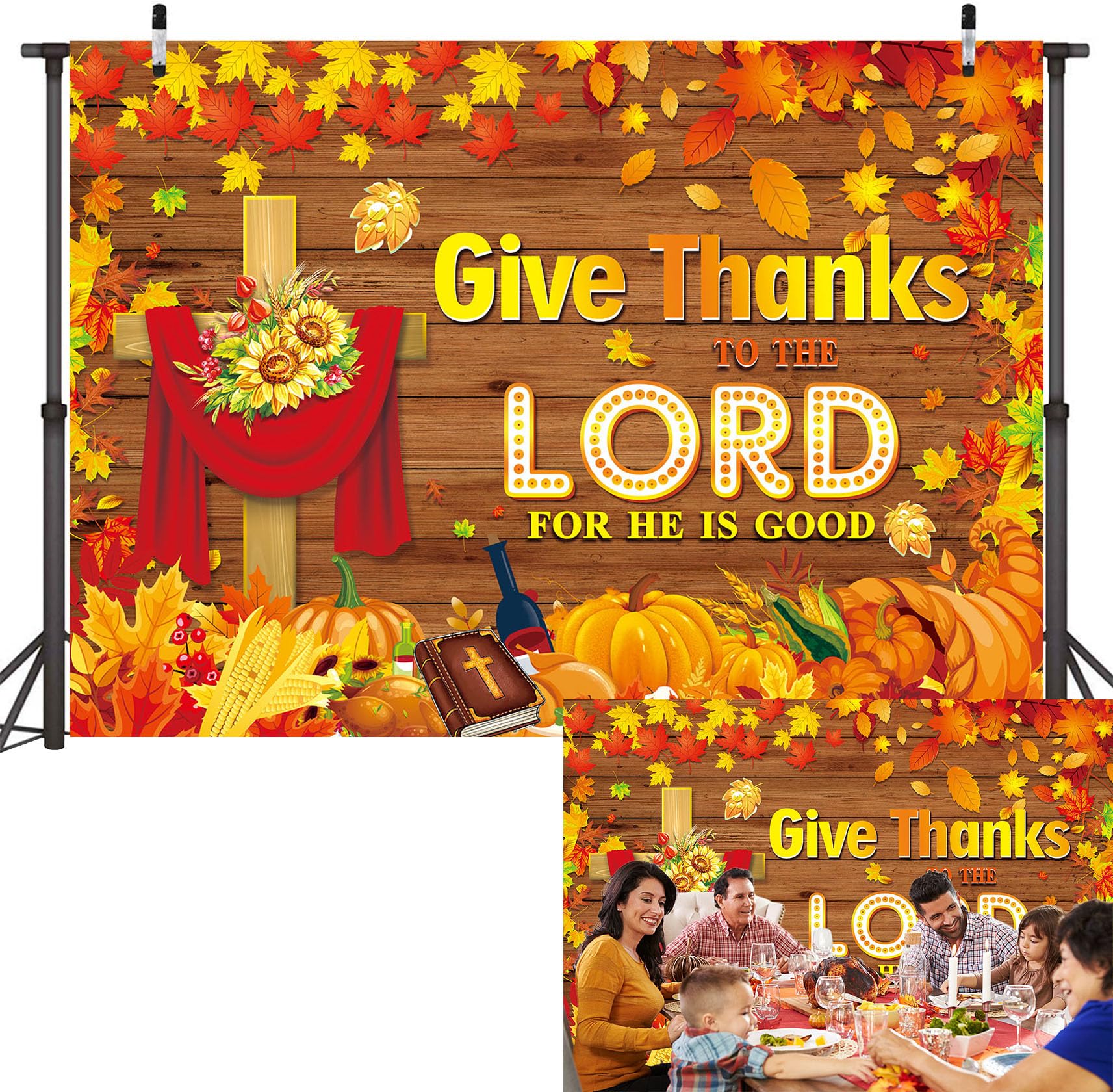 Give Thanks to The Lord Backdrop Banner Fall Thanksgiving Christian Photography Background Thanksgiving Party Supplies Wall Deco
