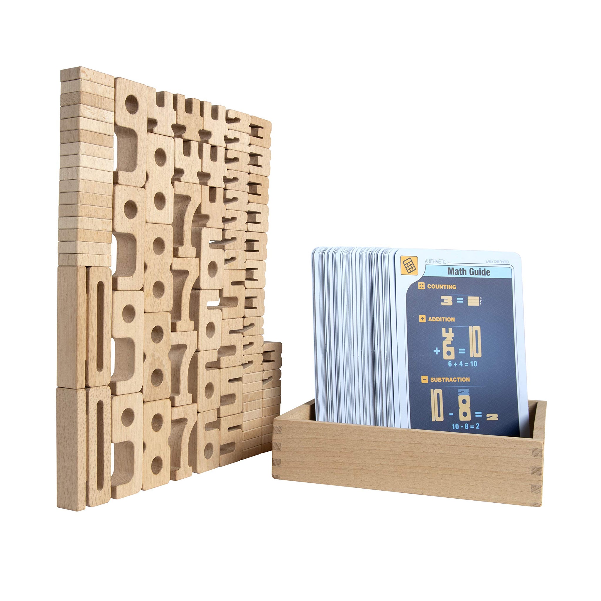 SumBlox Mini (Basic Set) - Set of 80 Mini STEM Solid Wood Educational Numbers, Including Wooden Box and Pack of 80 Activity Card