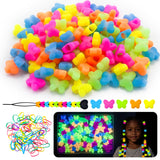 100Pcs Silicone Butterfly Hair Beads for Kids Glow in the Dark, Soft Colorful Rubber Pony Beads for Hair Braiding, Bracelet Maki