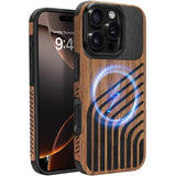ZZDZZ Magnetic Case Compatible with iPhone 16 Pro Max Case [Compatible with MagSafe] Wood and Leather Carbon Fiber Design Hybrid