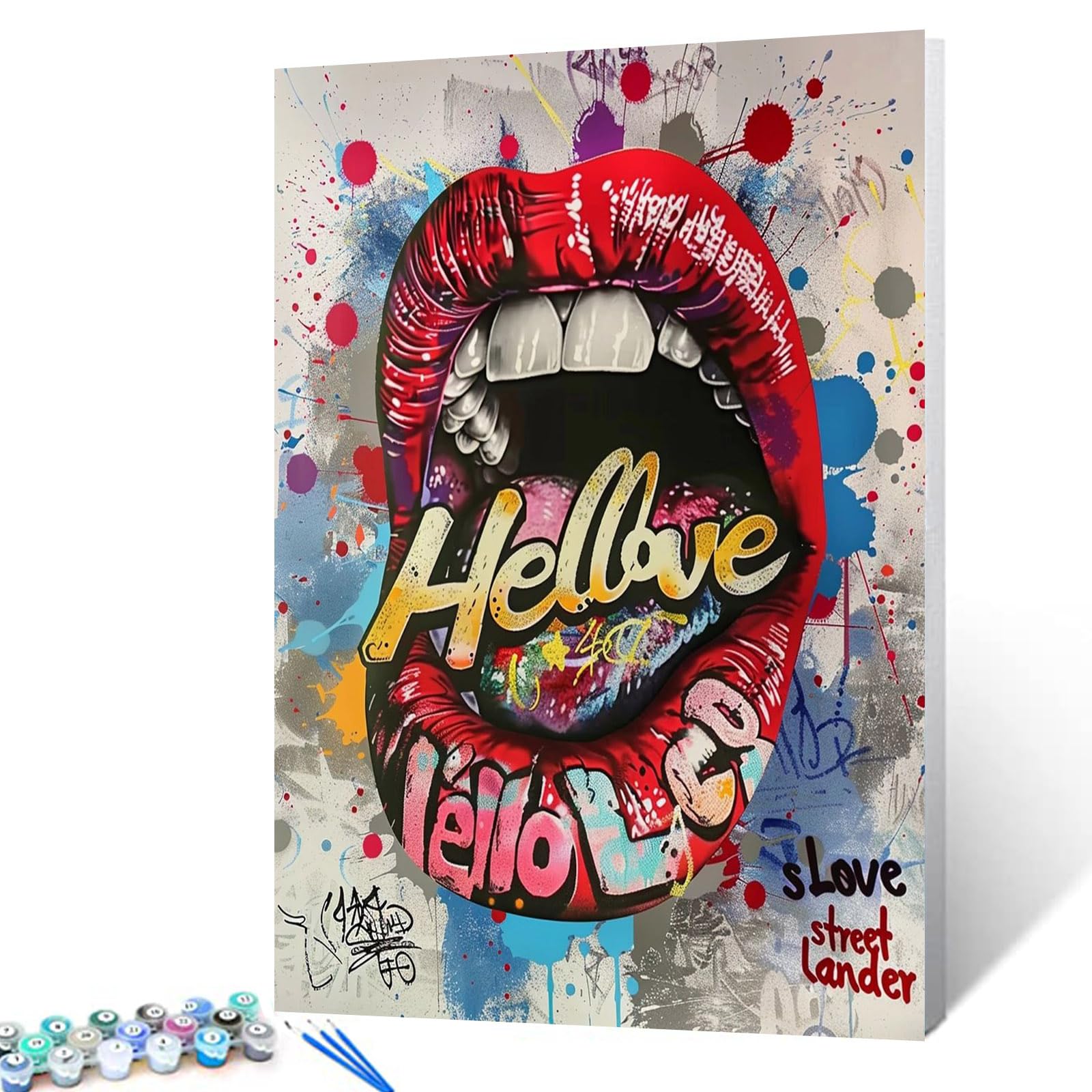 Tucocoo Painting by Numbers Kits for Adults and Kids - Lips Graffiti Sticking Out Tongue - DIY Oil Painting Digital on Canvas Wa